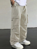 Manfinity Homme Men'S Flap Pocket Drawstring Waist Cargo Pants Baggy Long Plain Going Out, for Fall