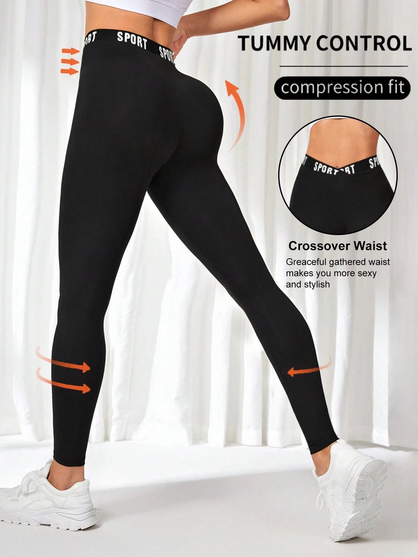 Easithlete Black Letter Tape Waist Sport Leggings Yoga Women Pants