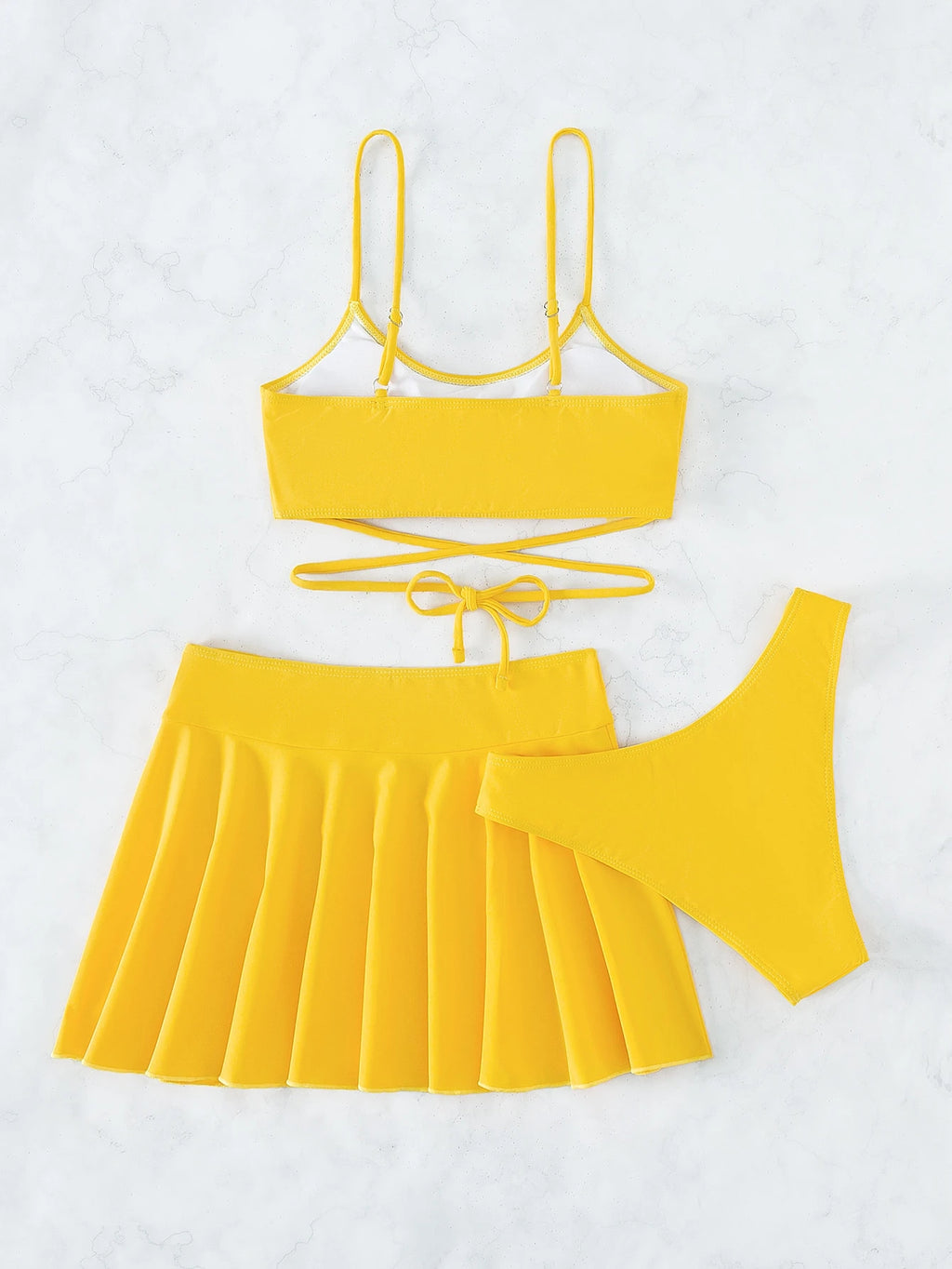 Swim Summer Beach Plain Bikini Set with Beach Skirt