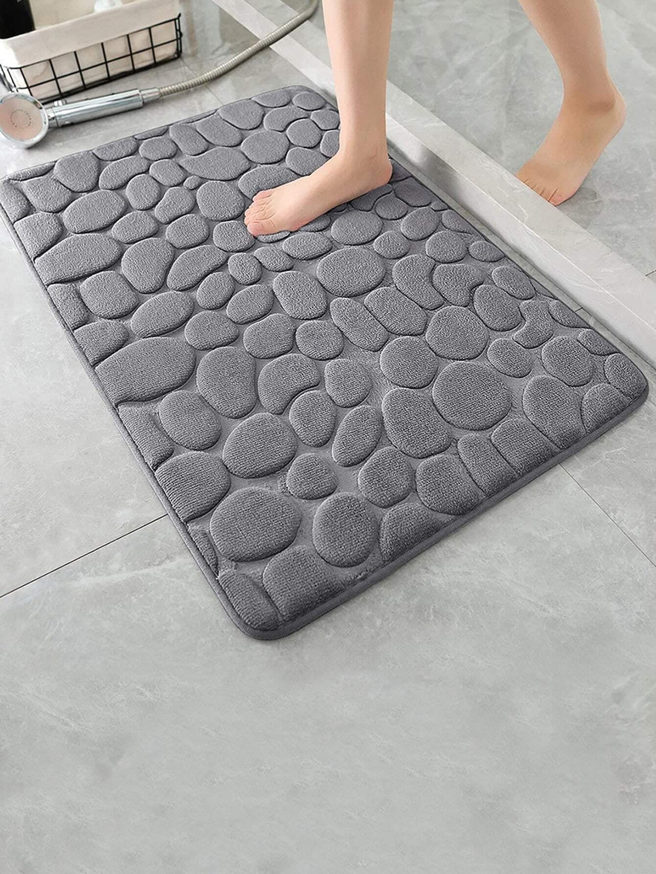 1Pc Gray Absorbent Non-Slip Fiber Pebble Embossed Doorway Rug Doormat or U-Shaped Toilet Mat Home Bathroom Decor Floor Carpet Outdoor Rug Door Mat Fall Decor Bathroom Accessories Back to School Entryway Decor