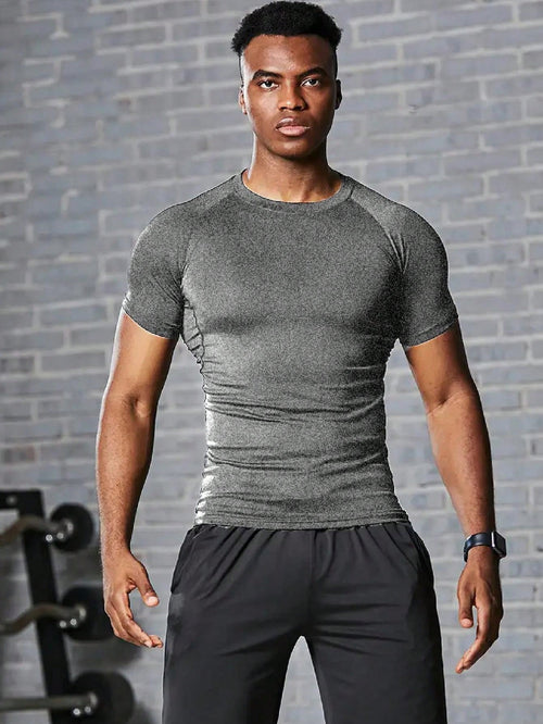 Basketball Sport Compression Tight Tee, Men Fitness Short Sleeve Running Training Shirt