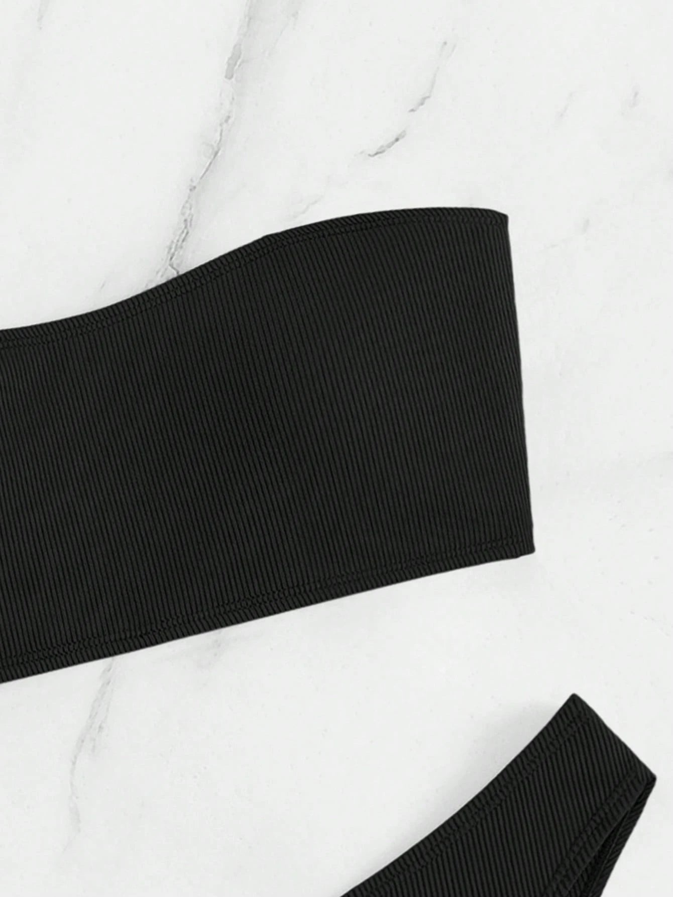 Swim Basics 2Pcs Solid Color Bandeau Bikini Top and Bottoms Swimsuit Set