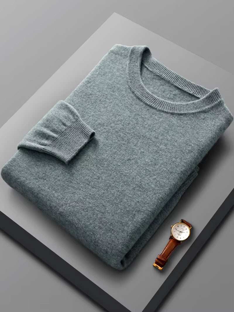 Spring Autumn 100% Pure Merino Wool Pullover Sweater Men O-Neck Long-Sleeve Cashmere Knitwear Female Clothing Grace