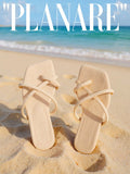 Planare Elegant Outdoors Thong Sandals for Women, Criss Cross Plain Polyester Toe Post Flat Sandals